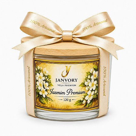 Vela Aromática Premium Jasmim 120g – 100% Cera Vegetal de Coco - Janvory