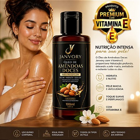 Óleo de Amêndoas Doces Janvory – Óleo Corporal para Massagem e Hidratação 100ml
