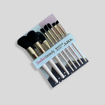 12 Kits 8 Pincéis Profissionais Sweet Beauty - Cabo Rosa e Dourado