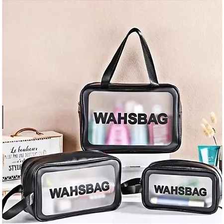 Caixa Fechada (180 unidades) Kit 3 Necessaire Impermeável Washbag Bolsa Organizadora - PRETO