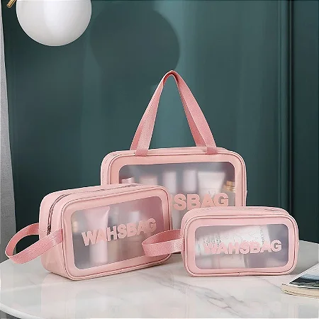 12 Kits 3 Necessaire Impermeável Washbag Bolsa Organizadora - ROSA
