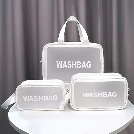 Caixa Fechada (180 unidades) Kit 3 Necessaire Impermeável Washbag Bolsa Organizadora - BRANCO