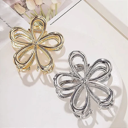 Kit 12 Piranha Presilha De Cabelo Flor Ferro Brilhante 7cm