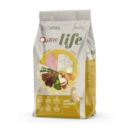 Ração Quatree Life Gatos Castrados Frango e Arroz 20kg