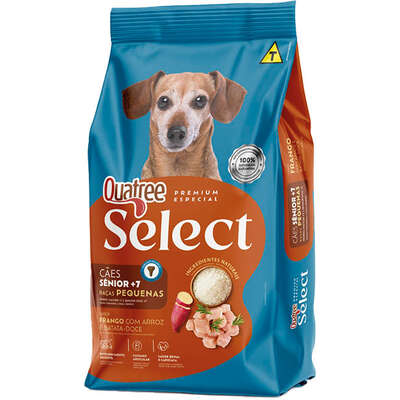 Ração Quatree Select para Cães Sênior +7 Raças Pequenas Sabor Frango com Arroz e Batata Doce 10 KG