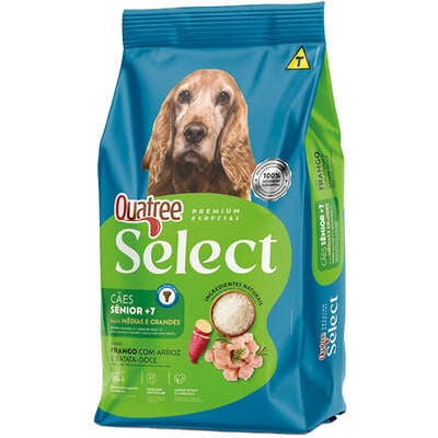 Ração Quatree Select para Cães Sênio 7+ Raças Médias e Grandes Sabor Frango com arroz e Batata Doce 15 KG