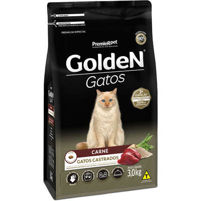 Ração Premier Pet Golden Gatos Adultos Castrados Carne 3kg