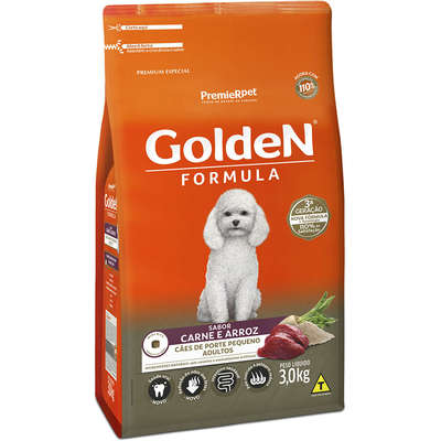 Ração PremieR Pet Golden Formula Carne e Arroz para Cães Adultos de Raças Pequenas 3kg