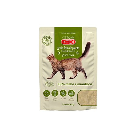 Areia Higiênica Kadi Grãos Finos Milho e Mandioca para Gatos 4 kg