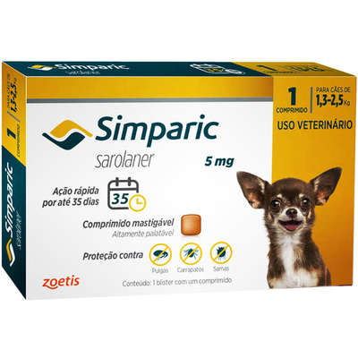 Antipulgas Zoetis Simparic 5 mg para Cães 1,3 a 2,5 Kg