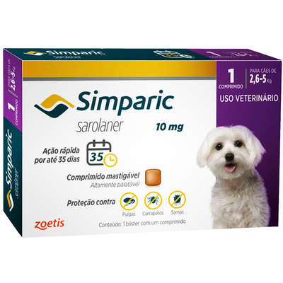 Antipulgas Zoetis Simparic 10 mg para Cães 2,6 a 5 Kg
