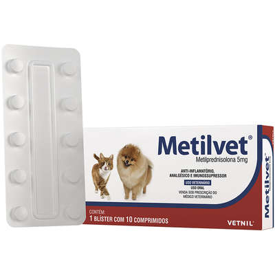 Anti-inflamatório Vetnil Metilvet 5 mg para Cães e Gatos c/10 comprimidos