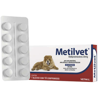 Anti-inflamatório Vetnil Metilvet 20 mg para Cães e Gatos C/10 comprimdos