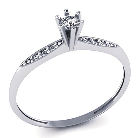 Anel Solitário Prata 925 com Zircônias Laterais Feminino