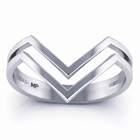 Anel Chevron Prata 925 Feminino Design Moderno