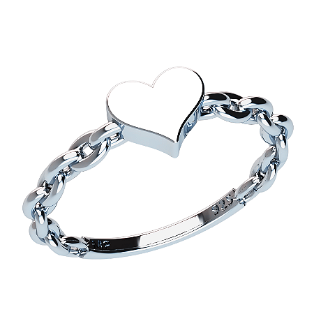 Anel Coração Prata 925 com Corrente Feminino Delicado