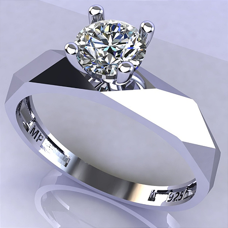 Anel Solitário Prata 925 com Zircônia Aro Facetado Feminino