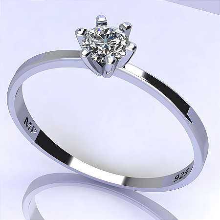 Anel Solitário Prata 925 com Zircônia 6 Garras Delicado