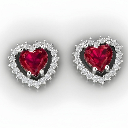 Brinco Coração Vermelho Prata 925 com Zircônias Feminino