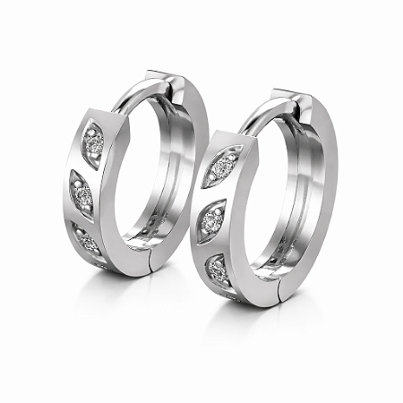 Brinco Argola Prata 925 com Zircônias Navete Feminino Tamanho P