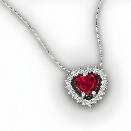 Pingente Coração Vermelho Prata 925 com Zircônias Feminino