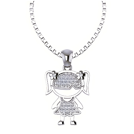 Pingente Menina Cravejada Prata 925 com Zircônias Feminino