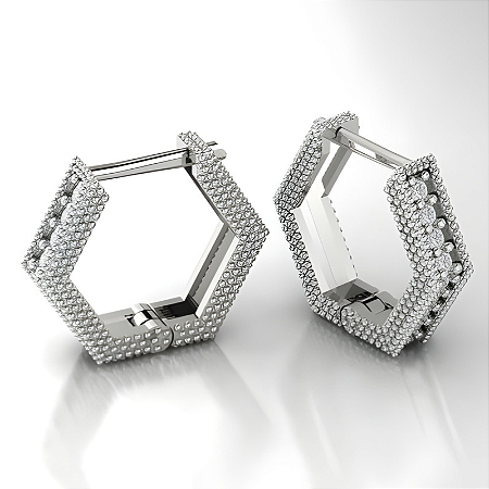 Brinco Argola Hexagonal Prata 925 Cravejado com Zircônias
