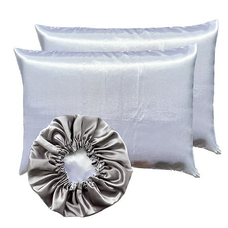 Kit 2 Fronhas de Cetim + 1 Touca de cetim dupla face