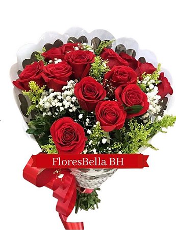 Buquê de 12 rosas vermelhas
