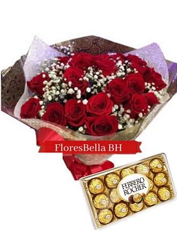 Buque de 24 rosas + Ferrero 12 unds.