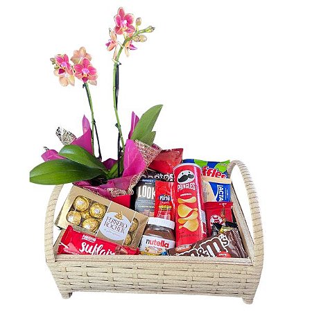 Cesta de Chocolate com Orquídea