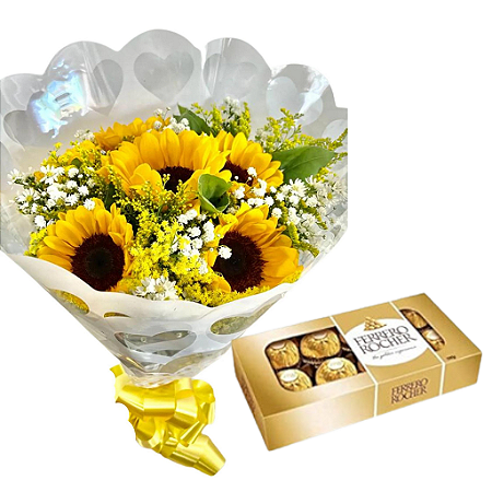 Buquê especial de 6 girassóis + Ferrero Rocher 8und