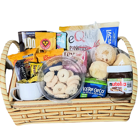 Cesta de café da Manhã com chocolates