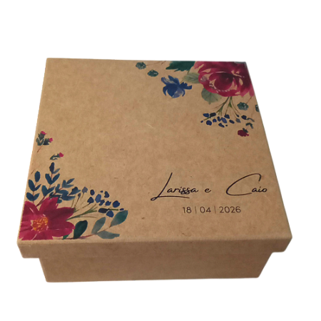 Caixa Convite Padrinhos Casamento Floral Rústica MDF Personalizada com Nome | Tamanho 15x15x7cm