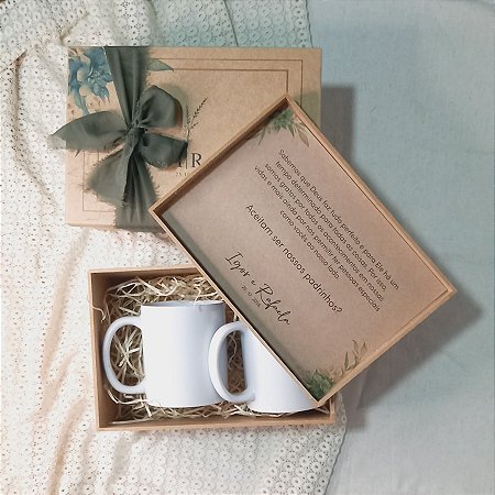 Convite de Casamento para Padrinhos e Madrinhas, Caixa para Canecas Tamanho 22x15x10cm
