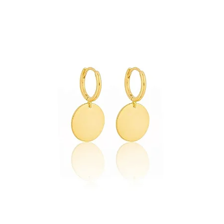 BRINCO ARGOLA MEDALHA 8MM B. OURO 18K