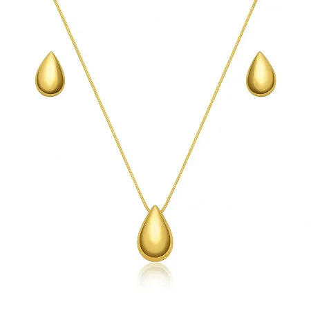 CONJUNTO GOTA ABAULADO B. OURO 18K