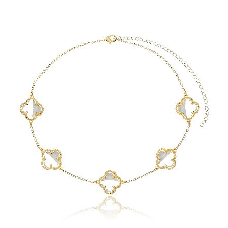 CHOKER TREVO CRISTAL 14MM B. OURO 18K
