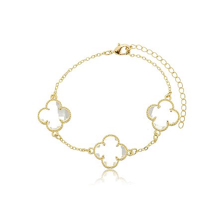 PULSEIRA TREVO CRISTAL 18MM B. OURO 18K