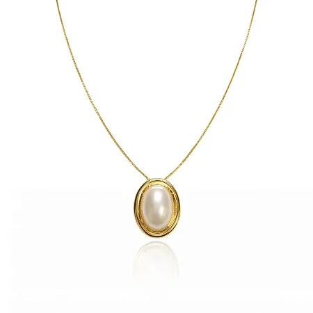 COLAR OVAL PEROLADO B. OURO 18K
