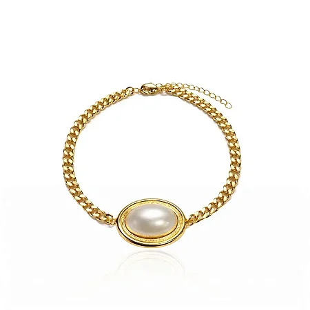 PULSEIRA OVAL PEROLADA B. OURO 18K
