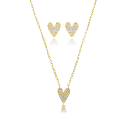 CONJUNTO MINI CORAÇÃO ZIRCÔNIA B. OURO 18K