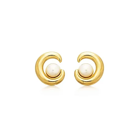 BRINCO MEIA LUA PÉROLA B. OURO 18K