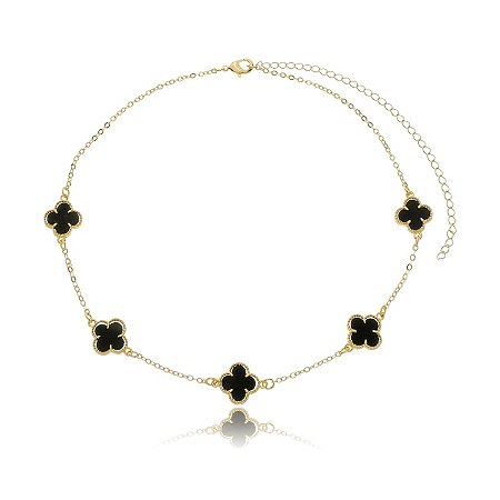 CHOKER TREVO BLACK B. OURO 18K