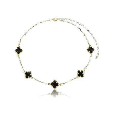 CHOKER TREVO BLACK B. OURO 18K