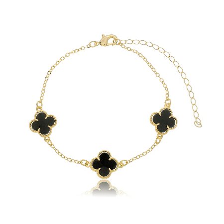 PULSEIRA TREVO BLACK B. OURO 18K
