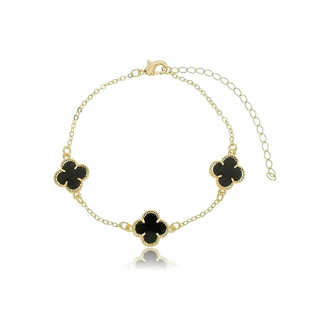 PULSEIRA TREVO BLACK B. OURO 18K
