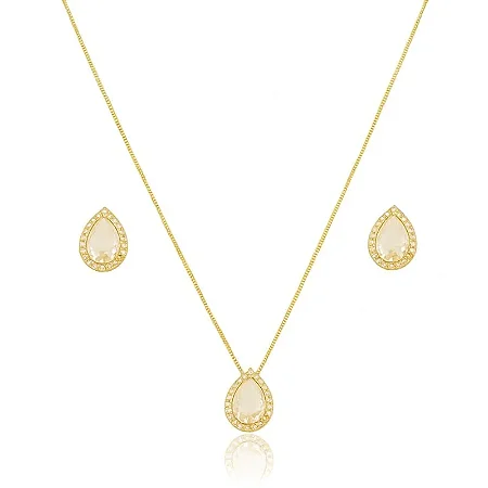 CONJUNTO IMPÉRIO CRISTAL ZIRCÔNIA B. OURO 18K