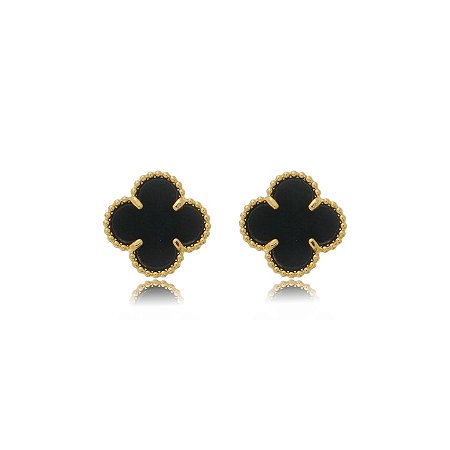 BRINCO TREVO BLACK 10MM B. OURO 18K