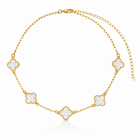 CHOKER TREVO BRANCO PEROLADO 11MM B. OURO 18K